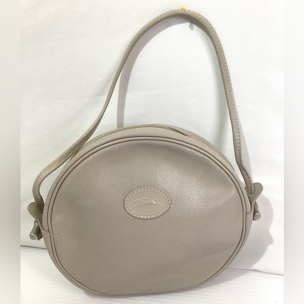LongChamp Paris Vintage Small Purse Leather Tote Color Beige Zipper